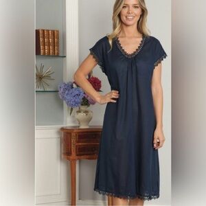SCHWEITZER Pima Cotton Museeta Luxury Navy Blue, Nightgown Size Large